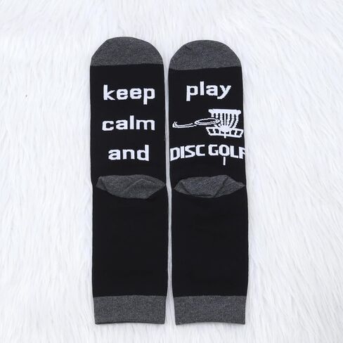 MBMSO Disc Golfing Socks 2 Pairs Keep Calm and Play Disc Golf Socks for Disc Golf Lover Player Fans Funny Disc Golf Gift in Saudi Arabia