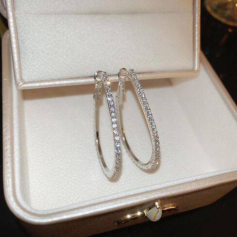 Lightweight Teardrop Hoop Earrings for Women Shiny Rhinestone Teardrop Oval Hoop Dangle Earrings Large Oval Pull Through Hoop Earrings Statement Chunky Huggie Hoop Jewelry for Girls in Kuwait