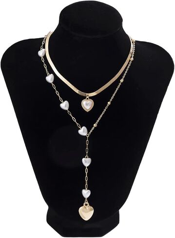 رومتاك بيرل منتفخ القلب مطرز قلادة الذهب ثعبان العظام سلسلة قلادة مجوهرات Y مسبحة للنساء الفتيات الشرير ملهى الليلي حزب مجوهرات in Kuwait