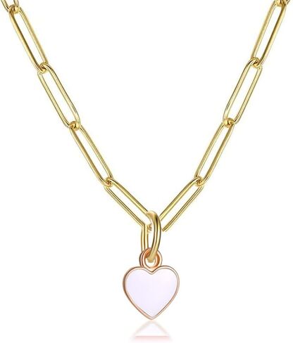 Enamel Stainless Steel Love Heart Paperclip Clip Link Chain Pendant Necklace for Women Girl Teen Adjustable Peach Heart Necklace Party Jewelry Valentine's Day Gift in Saudi Arabia