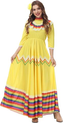 Jelysun Women's Mexican Dress Cinco De Mayo Costumes Day of The Dead Dress for Women Traditional Lace Flower Senorita Dress in Saudi Arabia