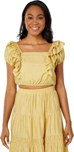 MOON RIVER Woven Crop Top with Ruffle Sleeve Details in Saudi Arabia