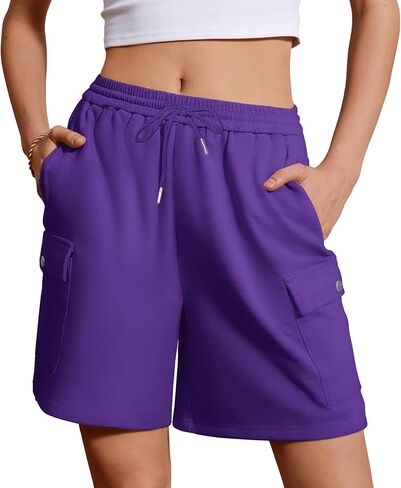 IVIR Women's Bermuda Shorts Sweat Shorts Knee Length Comfy Cotton Long Shorts with 4 Pockets for Summer Casual Hiking in Saudi Arabia
