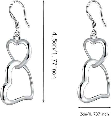 WUWEIJIAJIA أنيقة أنيقة طويلة فضية مجوفة مزدوجة الحب القلب استرخى إسقاط أقراط للنساء الفتيات صديق شيك سحر مجوهرات هدايا عيد ميلاد in Kuwait