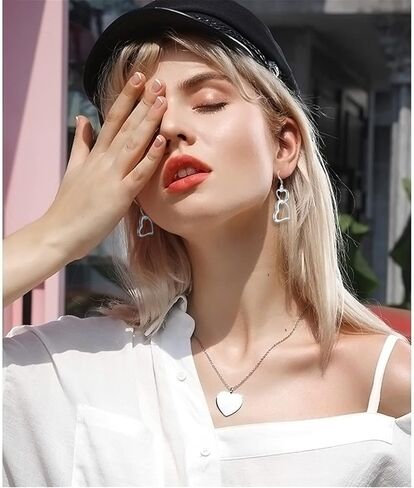 WUWEIJIAJIA أنيقة أنيقة طويلة فضية مجوفة مزدوجة الحب القلب استرخى إسقاط أقراط للنساء الفتيات صديق شيك سحر مجوهرات هدايا عيد ميلاد in Kuwait