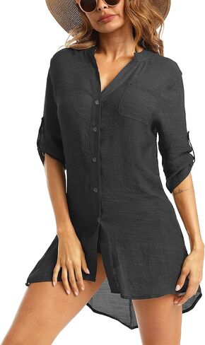 Eilshoji Women Swimsuit Cover Ups for Bathing Suit Bikini Button Down Long Shirt Tops Beach Swimwear Dress Coverups in Saudi Arabia