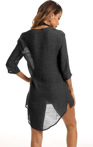 Eilshoji Women Swimsuit Cover Ups for Bathing Suit Bikini Button Down Long Shirt Tops Beach Swimwear Dress Coverups in Saudi Arabia