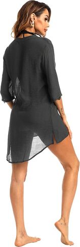 Eilshoji Women Swimsuit Cover Ups for Bathing Suit Bikini Button Down Long Shirt Tops Beach Swimwear Dress Coverups in Saudi Arabia