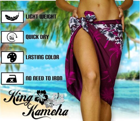 King KAMEHA هاوايان سارونج صوفية للشاطئ للنساء غير تقليدي بيكيني غير رسمي يغطي ملابس السباحة بصوت عال للغاية طباعة ظلال النخيل in Kuwait