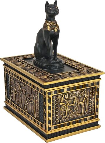 Design Toscano Royal Bastet Cat Goddess Egyptian Jewelry Box Statue, 6 Inch, Set of Two, Polyresin, Black and Gold in Saudi Arabia