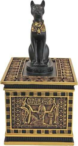 Design Toscano Royal Bastet Cat Goddess Egyptian Jewelry Box Statue, 6 Inch, Set of Two, Polyresin, Black and Gold in Saudi Arabia