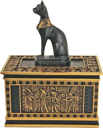 Design Toscano Royal Bastet Cat Goddess Egyptian Jewelry Box Statue, 6 Inch, Set of Two, Polyresin, Black and Gold in Saudi Arabia