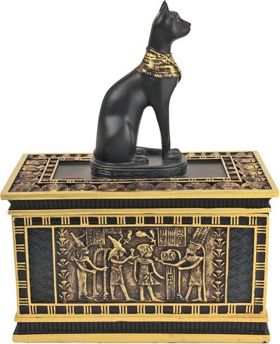 Design Toscano Royal Bastet Cat Goddess Egyptian Jewelry Box Statue, 6 Inch, Set of Two, Polyresin, Black and Gold in Saudi Arabia