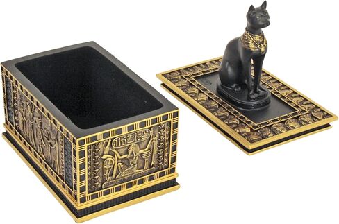 Design Toscano Royal Bastet Cat Goddess Egyptian Jewelry Box Statue, 6 Inch, Set of Two, Polyresin, Black and Gold in Saudi Arabia