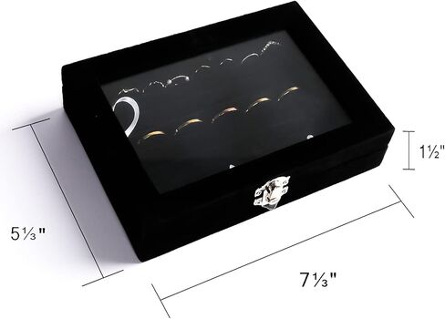 Frebeauty Rings/Earring Organizer Small Clear Lid Tray Bundle: 7 Slots and 12 Grid Velvet Drawer Insert Jewelry Storage Box Jewelry Display Case Store Showcase Jewelry Box Gift for Women(Black) in Kuwait