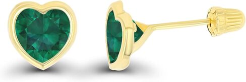 Solid 14K Gold Hypoallergenic 6mm Heart Shaped Birthstone Polished Bezel Screw Back Stud Earrings in Saudi Arabia