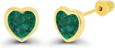 Solid 14K Gold Hypoallergenic 6mm Heart Shaped Birthstone Polished Bezel Screw Back Stud Earrings in Saudi Arabia