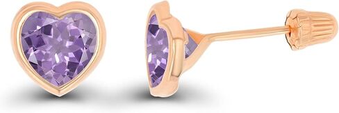 Solid 14K Gold Hypoallergenic 6mm Heart Shaped Birthstone Polished Bezel Screw Back Stud Earrings in Saudi Arabia