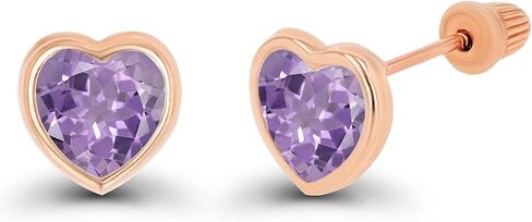 Solid 14K Gold Hypoallergenic 6mm Heart Shaped Birthstone Polished Bezel Screw Back Stud Earrings in Saudi Arabia