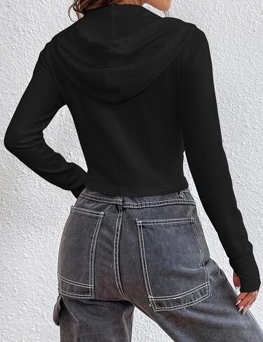 سويت شيرت نسائي من Labolliy مزود بغطاء للرأس برباط وسحاب، سويت شيرت منسوج سادة وقمصان قصيرة مناسبة in Kuwait