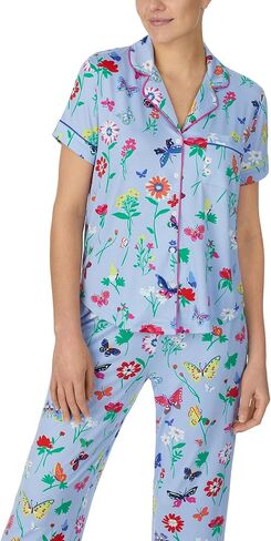 Kate Spade New York Short Sleeve Notch Cropped PJ Set Butterfly Blooms XL in Saudi Arabia