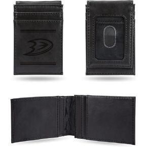 Rico Industries NHL Anaheim Ducks Black Leather Front Pocket Wallet - Slim/Lightweight - Easy Accessible