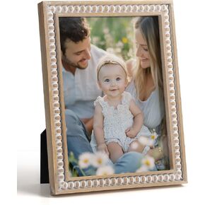 4x6 Picture Frame, Natural Pine Wood Wall Mount Photo Frame Boho Distressed White Vintage Rustic Tabletop Display Home Decor for Bedroom Living Room Hallway Entryway