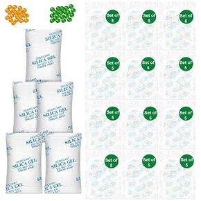 LinsKind 20 Gram [60 Packs] Moisture Absorbers, [Set of 5] Individually Vacuum Silica Gel Packets，Rechargeable & Dual Color Indicating Desiccant Packs for Storage, Silica Packets for Moisture Control