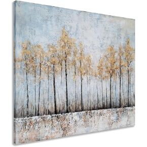 GALLERIEWALLA Abstract Forest Canvas Wall Art with Gold Foil - Hand Painted Tree Painting - Modern Landscape Artwork for Living Room Bedroom Bathroom Decor