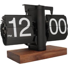 Retro Flip Down Clock, Digital Mechanical Flip Down Clock, Flip Desk Clock with Internal Gear Operated, Easy to Read, Battery Powered Clock for Home Office Decoration (Black)