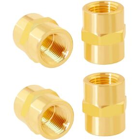 Brass Pipe Fitting NPT Coupler, 1/2" x 1/2" Standard NPT Female thread (pack of 2)