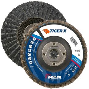 "Weiler 51132 5"" Tiger Paw Abrasive Flap Disc, Conical (Ty29), Phenolic Backing, 40Z, 5/8""-11 UNC Nut (Pack of 10)", 40 grit