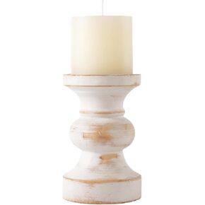 Rustic Pillar Candle Holder, 6 Inch White Wooden Candlestick Holders, Farmhouse Candle Stands for Pillar Candle,Decorative Wood Candlestick Holders for Living Room, Table Centerpiece