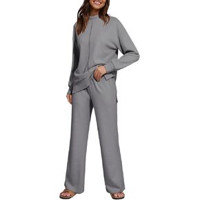 Dokotoo Lounge Sets for Women 2024 Fall 2 Piece Knit Outfits Long Sleeve Pullover Tops Wide Leg Pants Sweaters Tracksuits