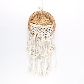 Macrame Willow Storage for Living Room Bedroom Dorm Background, Boho Wicker Hanging Wall Decor Mini Chic Organizer for Nursery Key Aromatherapy and Small Daily Necessities