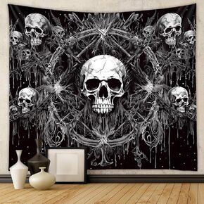Tapzen Skull Tapestry Gothic Black and White Tapestry wall hanging Dark Skeleton horror tapestry Aesthetic cool tapestry for bedroom Living Room Dorm (40 x 30 inches)