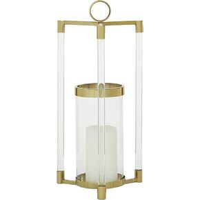 The Novogratz Stainless Steel Decorative Candle Lantern with Acrylic Accents, 11" x 11" x 23", Gold
