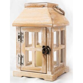 Rustic Wooden Lantern, Solar Powered, Long Battery Life, Light Sensing, Flameless Candle, Indoor/Outdoor Decor