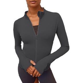 Women Built-In Pockets Athletic Jackets Slim Fit Full Zip up Workout Yoga Gym Jacket with Thumb Holes