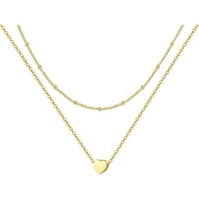 Harlorki Dainty Simple 14K Gold Plated Layered Link Chain Love Heart Pendant Necklace Fashion Jewelry Gift for Women Lady