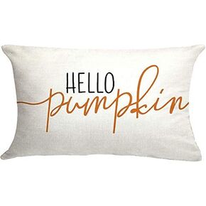 GTEXT 12x20 inch Fall Throw Pillow Cover Hello Pumpkin Cushion Cover Autumn Decor Fall Pumpkins, Outdoor Pillow Linen Square Pillow Cover for Cushion,Sofa Fall Pillow Cover