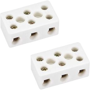 uxcell 3 Way Ceramics Terminal Blocks High Temp Porcelain Ceramic Connectors for Electrical Wire Cable 2pcs