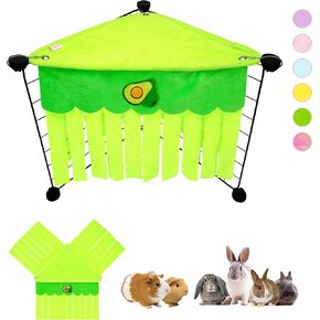 Guinea Pig Corner Hideout with 3-Side Curtain, Cozy Fleece Guinea Pig Corner Hideaway Washable, Triangular Hammock for Rabbit, Bunny, Rat, Chinchilla and Small Animal Cage Accessories (Purple)