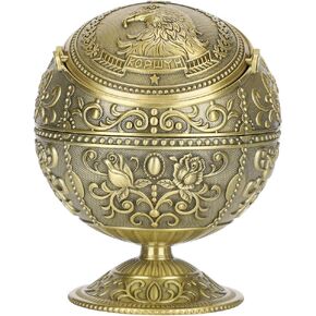 Retro Ashtray with Lid, Men Women Ash Tray, Globe Eagle Embossment Pattern Smoking Accessories Decorative Ornament for Family, Hotel, Club