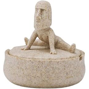 1 Pcs Easter Island Stone Man Ashtray Stone Statue Ashtray Ashtray With Lid for Cigarette Outdoor Ashtray Resin Ashtray Creative Ashtray for Home Office Tabletop（Sandstone Color）