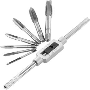 JONMON 8Pcs Metric Thread Machine Tap Set, M3-M12 Hand Screw Thread Plug Taps with Adjustable Thread Reamer Wrench Milling Machine Tapping Tool Kit for Woodworking and Machinery Repair