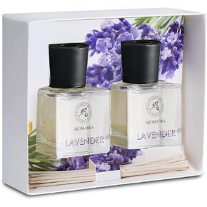 Reed Diffuser Set Lavender with Lavender Essential Oil 3.4 Fl Oz (100ml) - 2 x 50ml - Scented Diffusers - Fragrance Oil Reed Diffuser - Room Freshener - Floral Fragrance