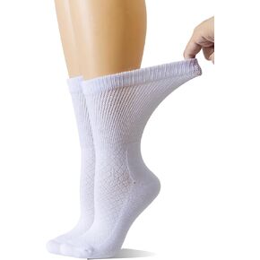 Yomandamor Womens Diabetic Non-binding Crew Socks Seamless Cushioned Cotton Socks(5-Pair)