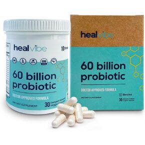 probiotics 60 Billion CFU, 30 Count, 10 Strains, 99.5% Biodegradable Plant-Based Plastic and Paper Packaging, Organic Prebiotics, Professional Grade for Women and Men