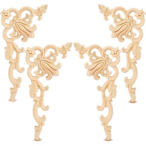 Wood Appliques Onlays Decorative Wooden Applique DIY Wood Appliques and Onlays for Furniture Unpainted Wood Carved Corner Onlay Applique for Cabinet Door Bed Wardrobe Furniture Decoration (8 Pieces)
